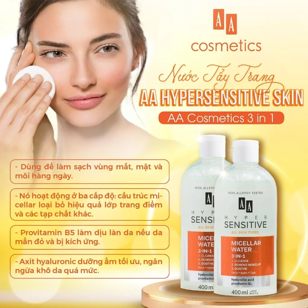 Nước Tẩy Trang 3in1 AA Hyper Sensitive Micellar Water 400ml — Ảnh 4