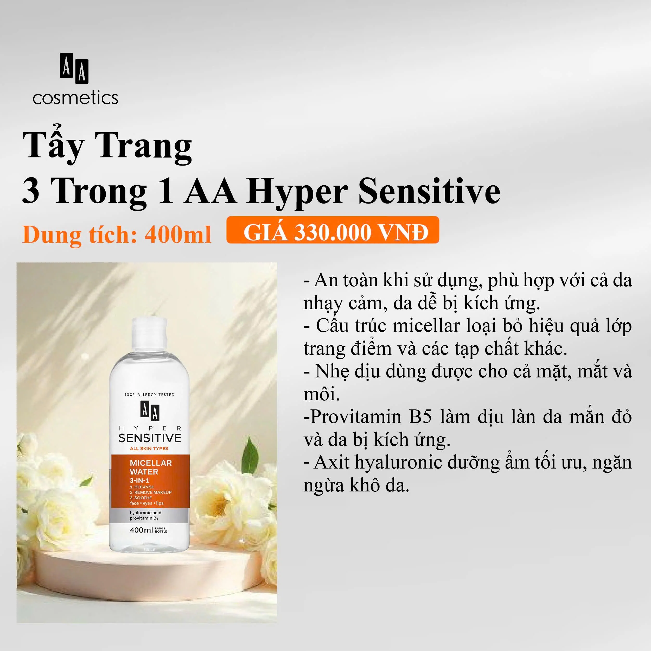 Nước Tẩy Trang 3in1 AA Hyper Sensitive Micellar Water 400ml — Ảnh 7