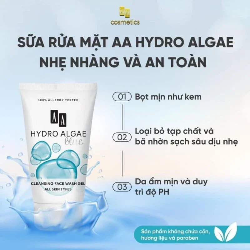 Sữa Rửa Mặt Dưỡng Ẩm AA Hydro Algae Cleansing Face Wash Gel 200ml