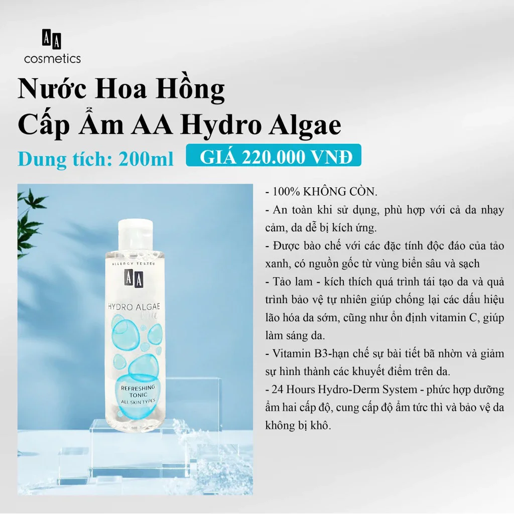 Nước Hoa Hồng Cấp Ẩm AA Hydro Algae Refreshing Tonic 200ml — Ảnh 5