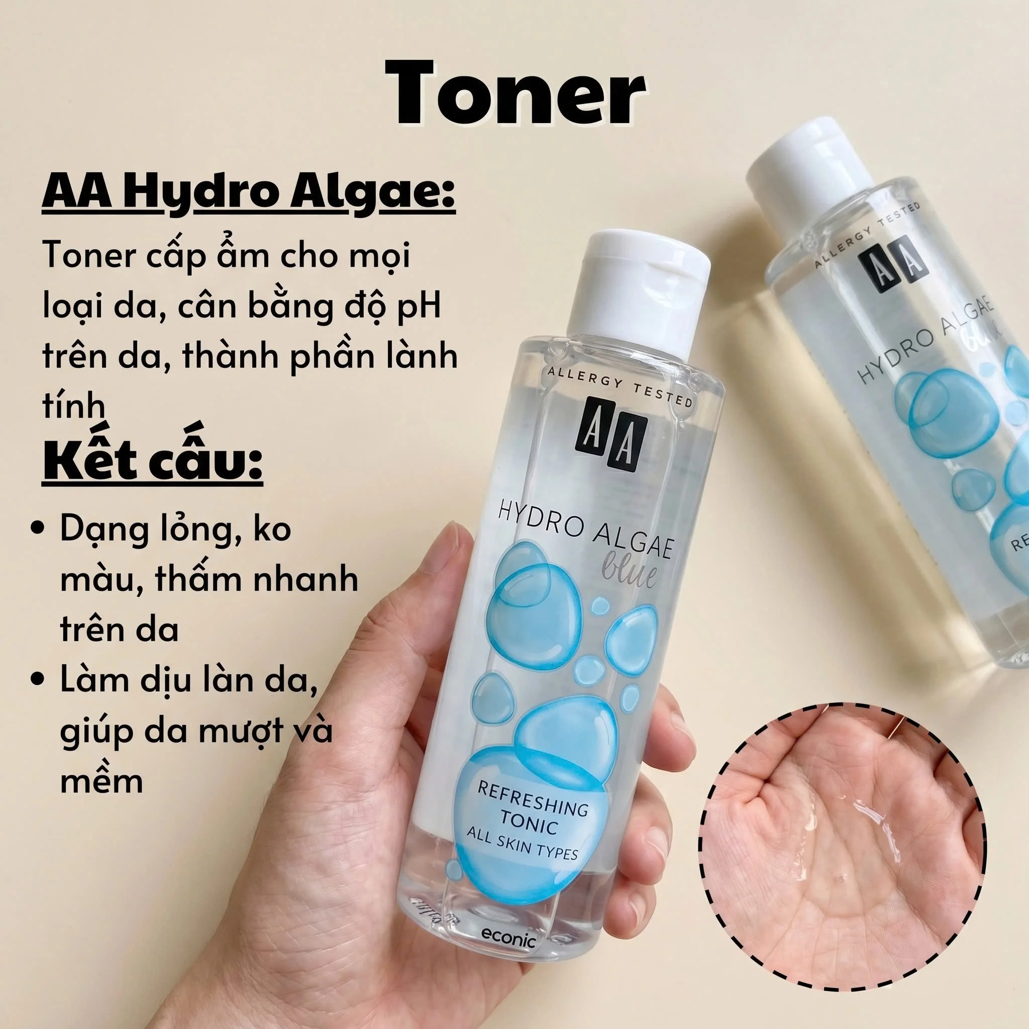 Nước Hoa Hồng Cấp Ẩm AA Hydro Algae Refreshing Tonic 200ml — Ảnh 7