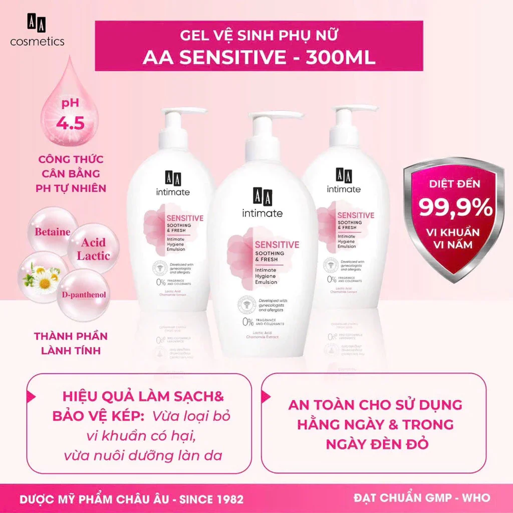 Gel Vệ Sinh Phụ Nữ AA Sensitive Soothing & Fresh 300ml — Ảnh 7