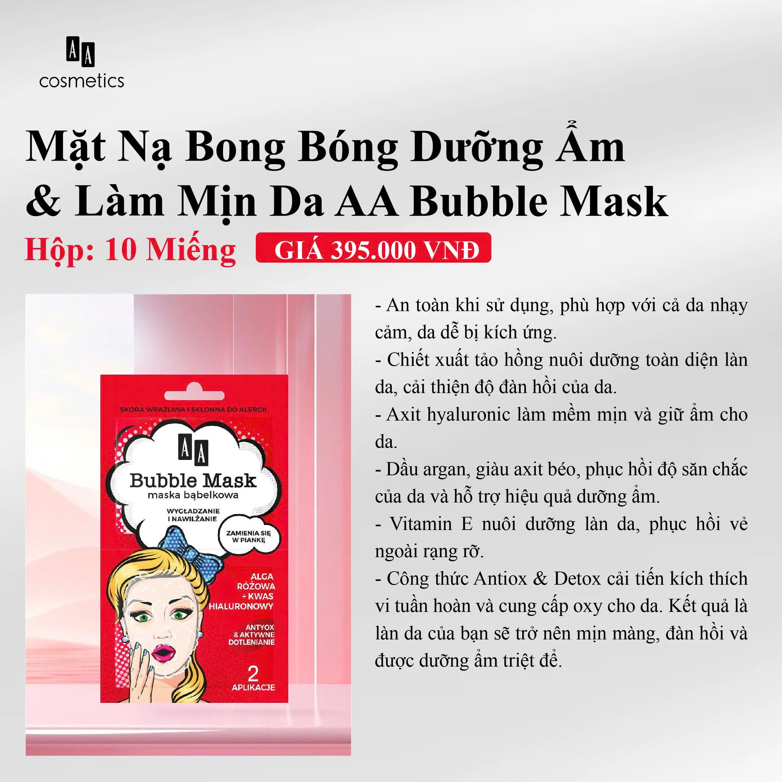 Mặt Nạ Sủi Bọt AA Bubble Mask Moisturizing & Smoothing - Hộp 10 Miếng — Ảnh 6