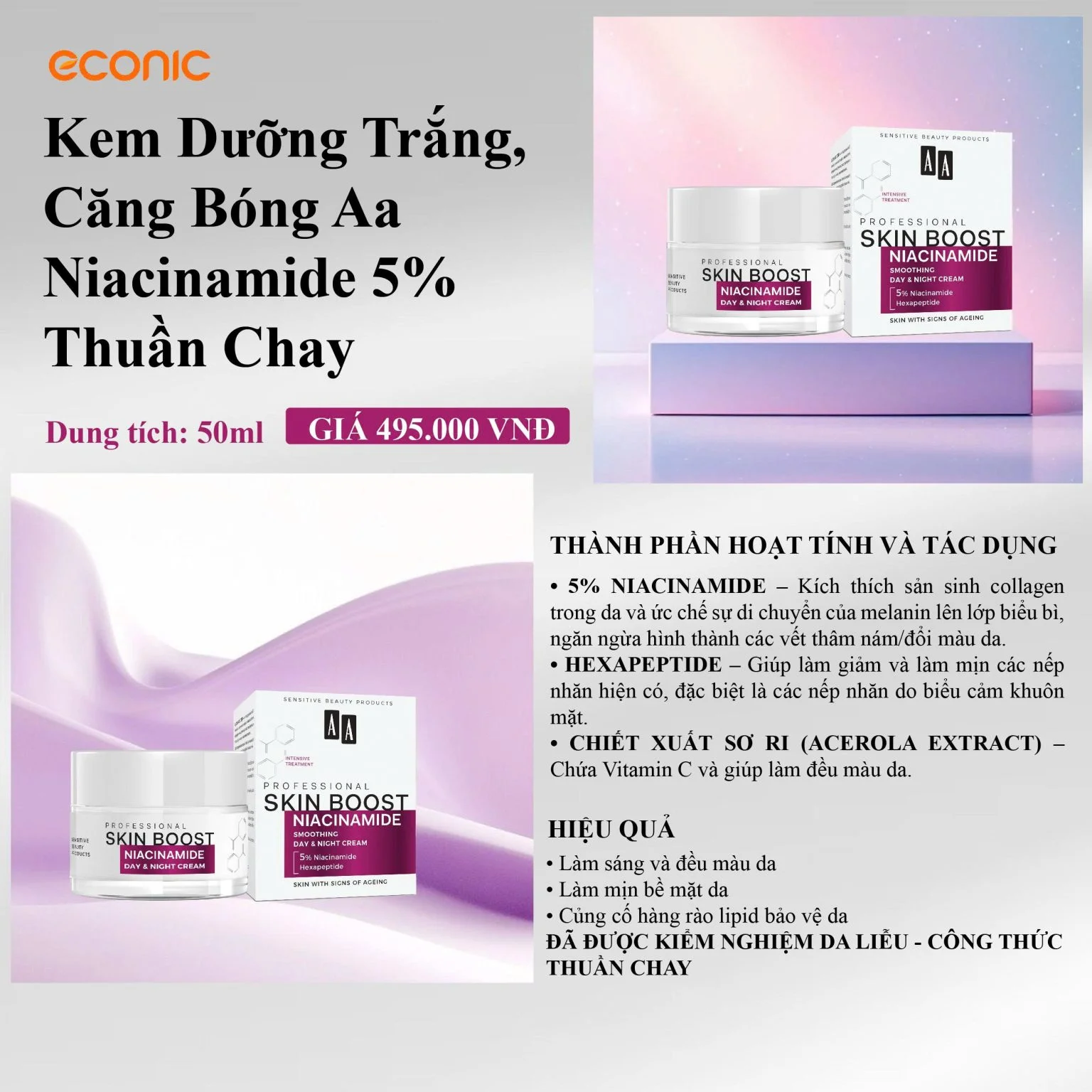 Kem Dưỡng Trắng & Căng Bóng AA Professional Skin Boost Niacinamide Day & Night Cream 50ml — Ảnh 5