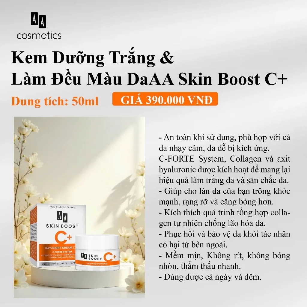 Kem Dưỡng Trắng & Làm Đều Màu Da AA Skin Boost C+ Day & Night Cream 50ml — Ảnh 4