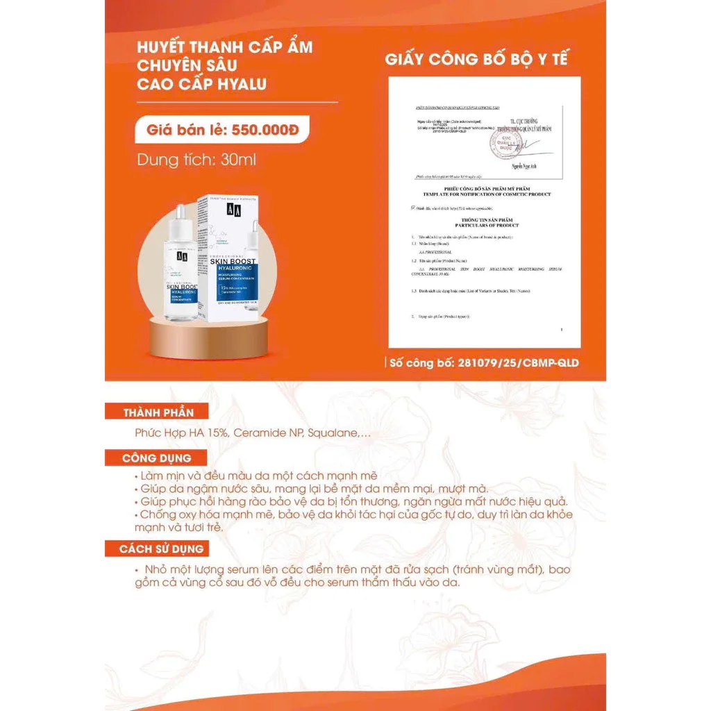 Huyết Thanh Cấp Ẩm Chuyên Sâu AA Professional Skin Boost Hyaluronic 30ml — Ảnh 3