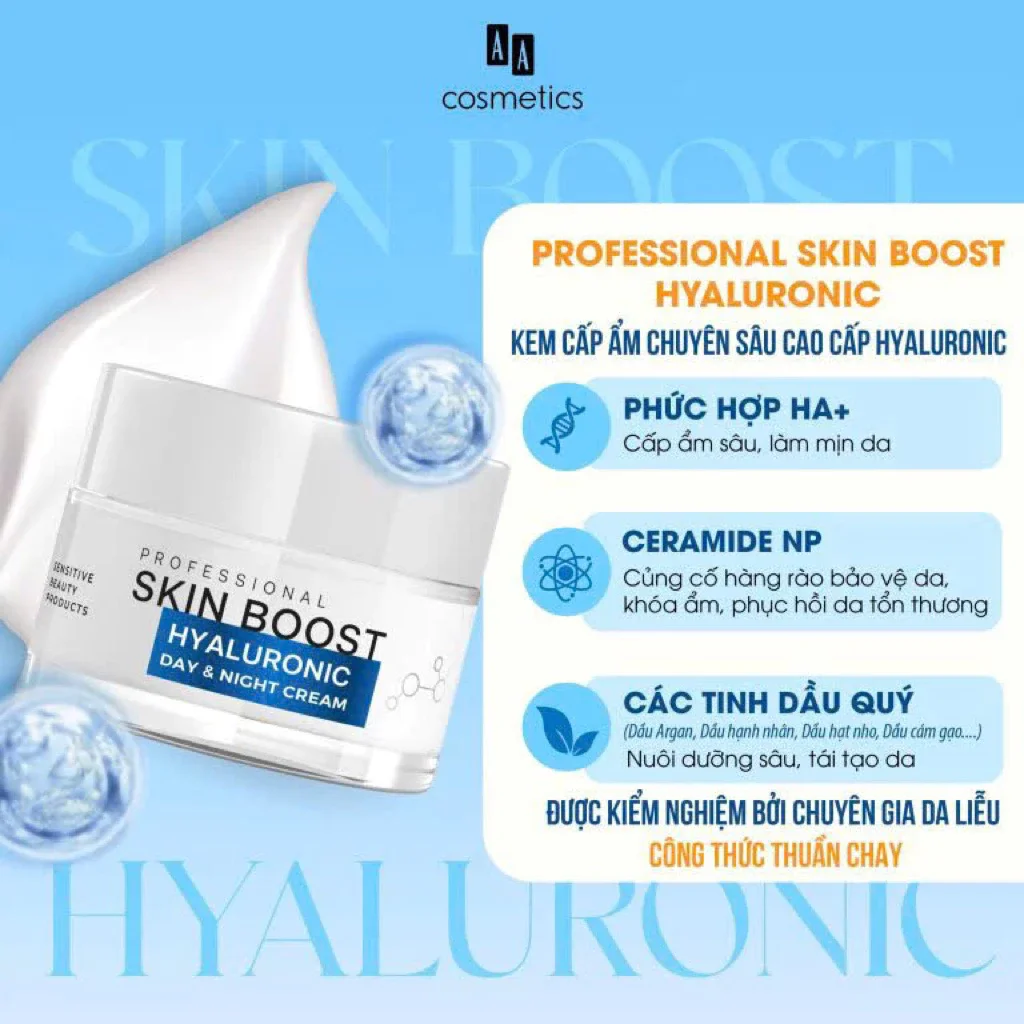 Kem Cấp Ẩm Chuyên Sâu AA Professional Skin Boost Hyaluronic Day & Night Cream 50ml