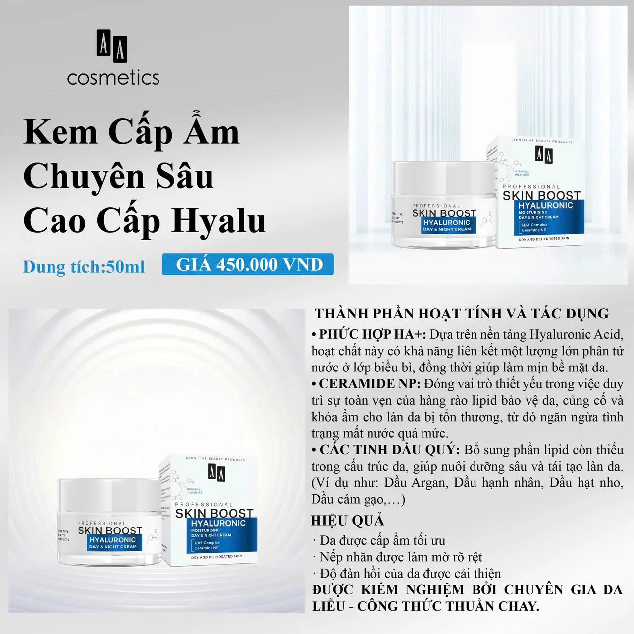Kem Cấp Ẩm Chuyên Sâu AA Professional Skin Boost Hyaluronic Day & Night Cream 50ml — Ảnh 4