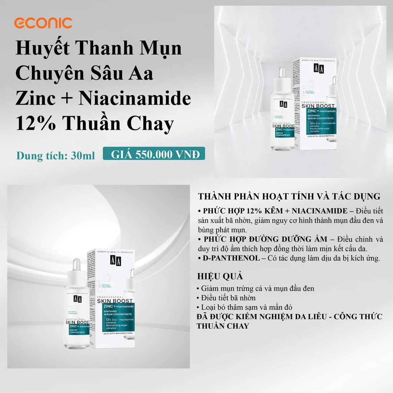Huyết Thanh Hỗ Trợ Giảm Mụn AA Skin Boost Zinc + Niacinamide 12% 30ml