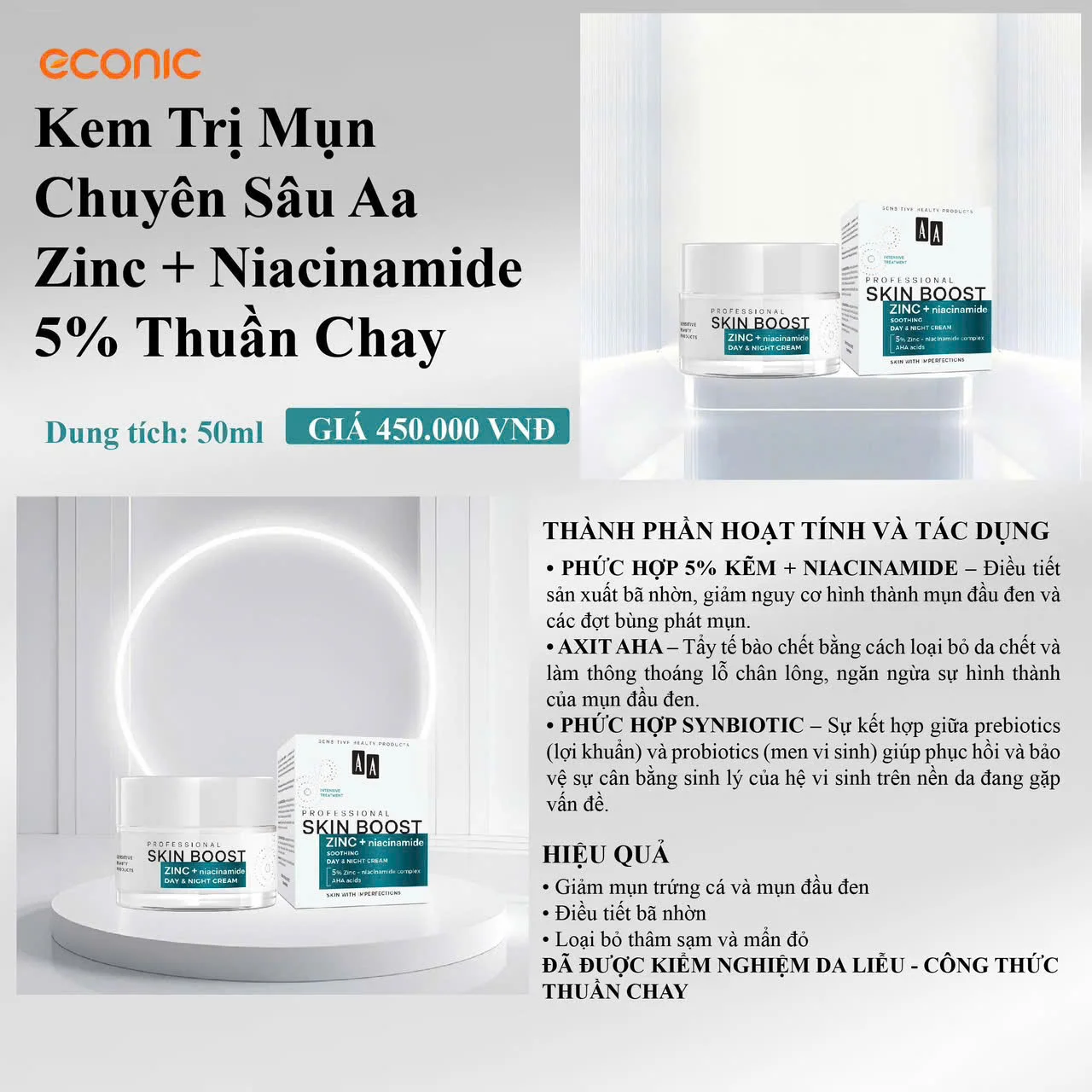 Kem Dưỡng Hỗ Trợ Giảm Mụn AA Professional Skin Boost Zinc + Niacinamide 50ml