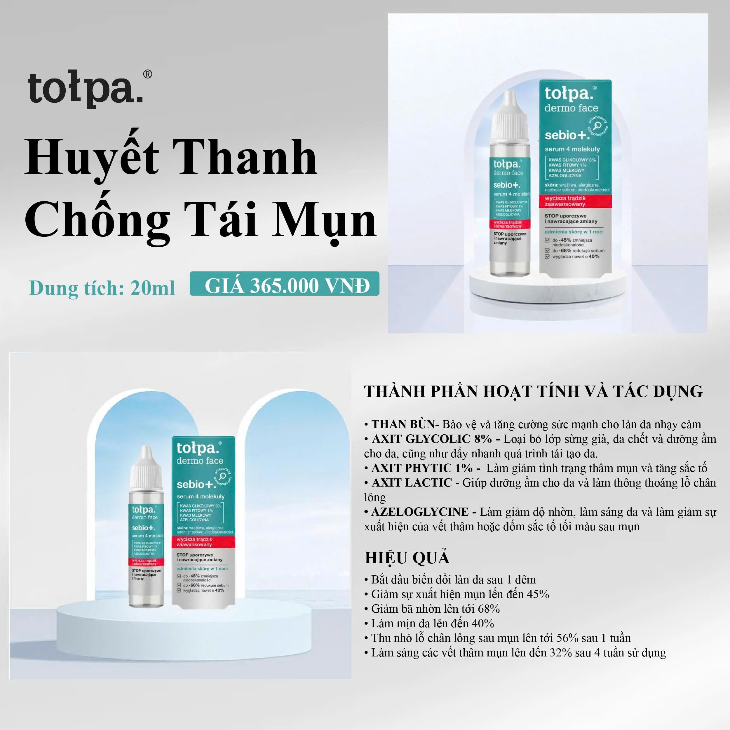 Huyết Thanh Tołpa Dermo Face Sebio+ Serum 4 Molekuły 20ml