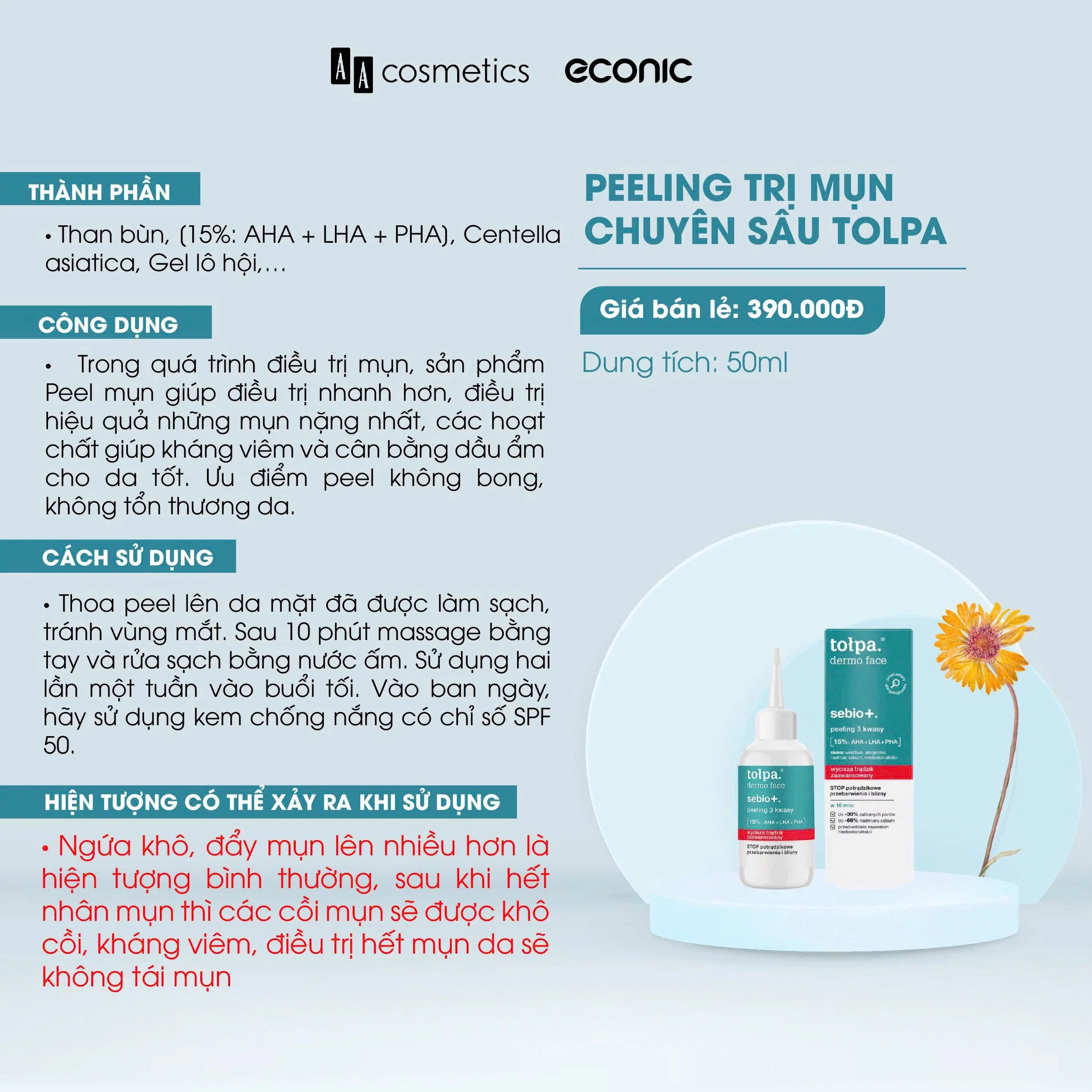 Peeling Hỗ Trợ Giảm Mụn Tołpa Dermo Face Sebio+ 3 Acids 50ml