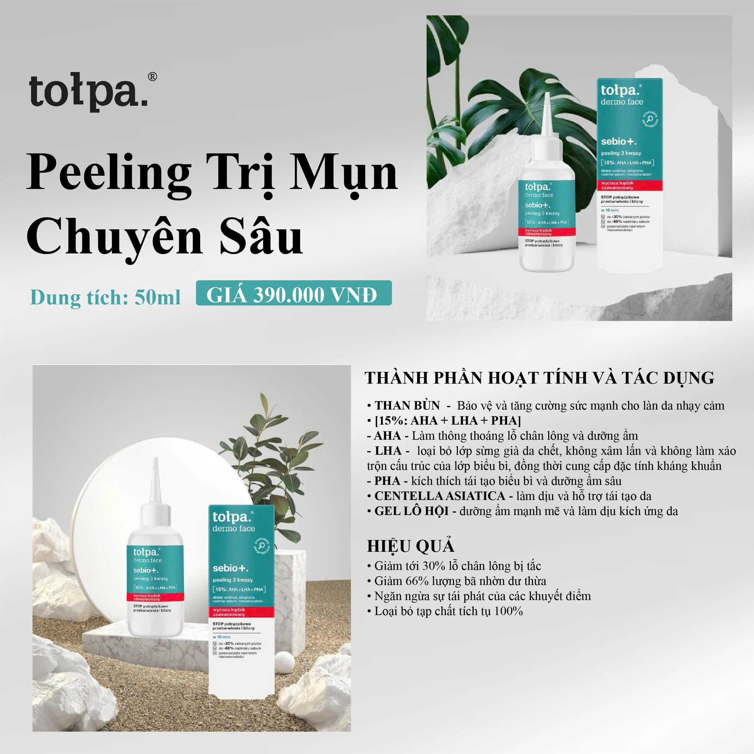Peeling Hỗ Trợ Giảm Mụn Tołpa Dermo Face Sebio+ 3 Acids 50ml — Ảnh 2