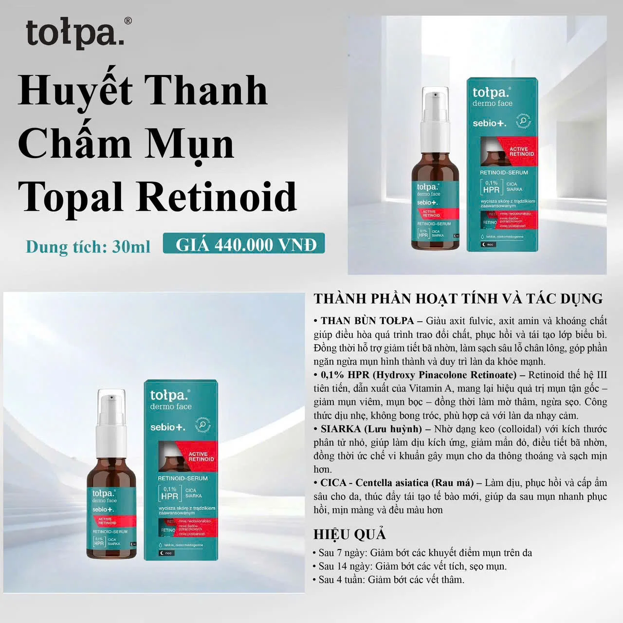 Huyết Thanh Tołpa Dermo Face Sebio+ Active Retinoid HPR 0,1% 30ml