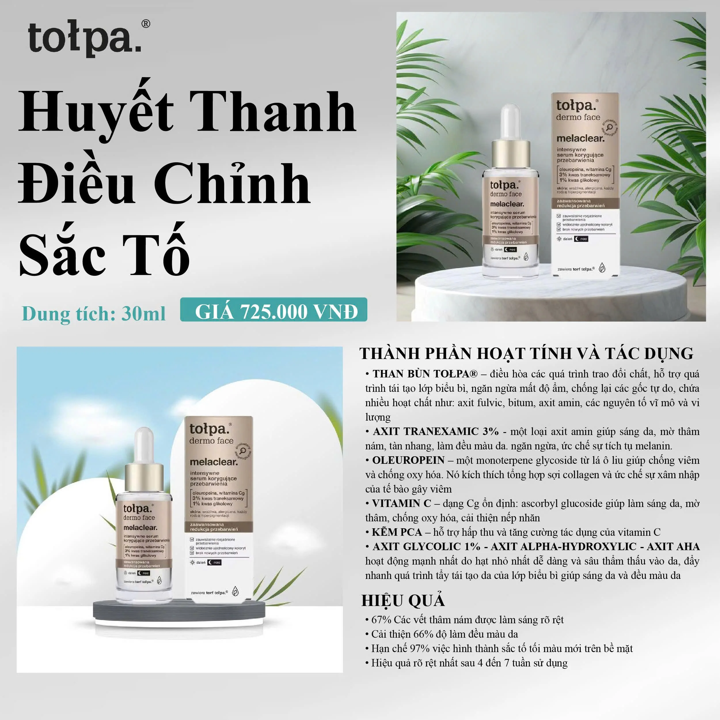 Huyết Thanh Điều Chỉnh Sắc Tố Tołpa Dermo Face Melaclear Intensive Serum 30ml — Ảnh 2