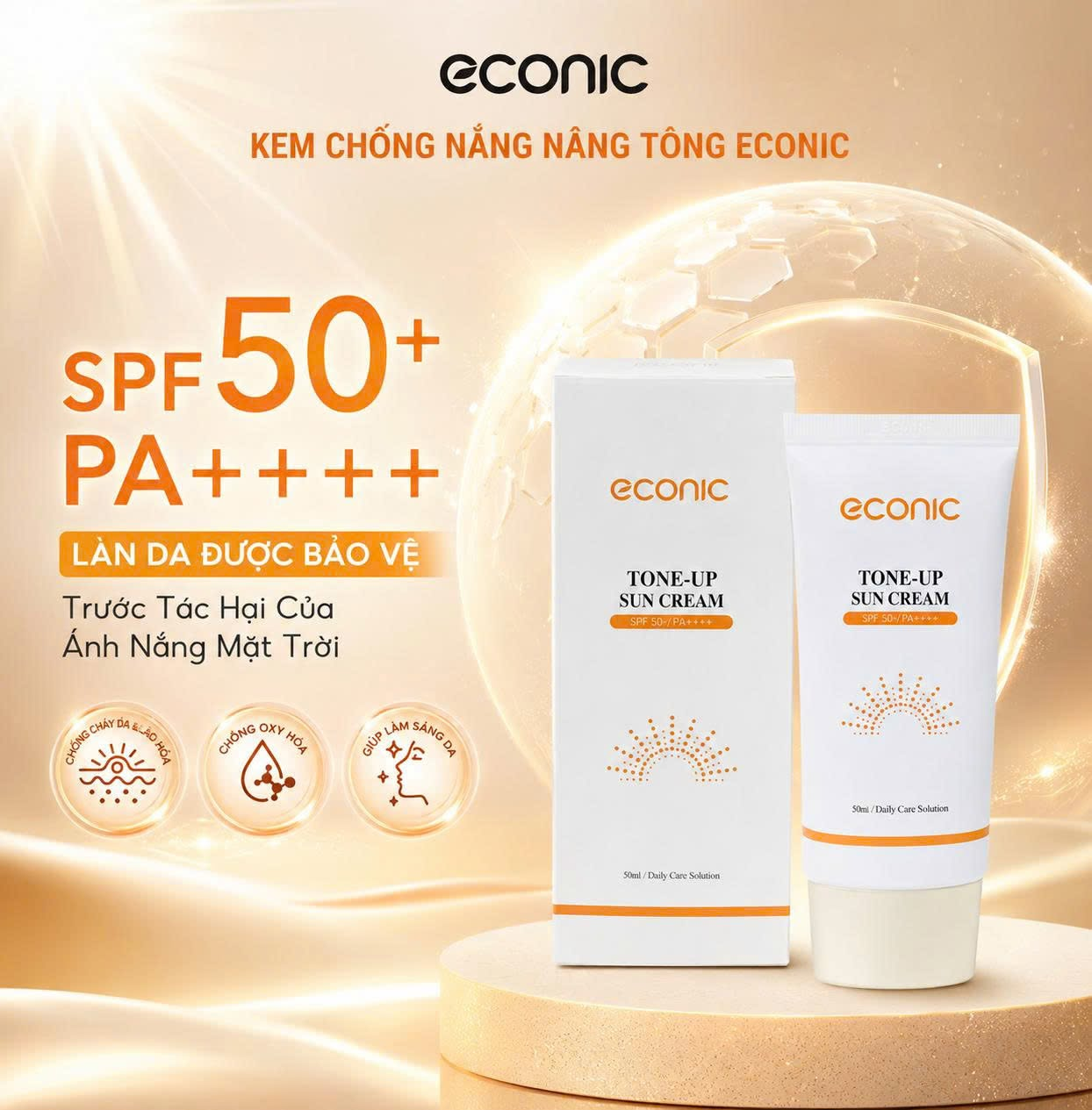 Kem Chống Nắng Nâng Tông Econic Tone-Up Sun Cream SPF50+ PA++++ 50ml – Bảo Vệ Da Toàn Diện, Nâng Tông Tự Nhiên — Ảnh 3