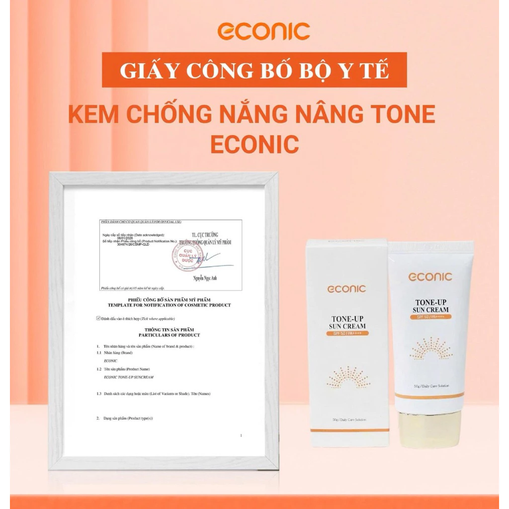 Kem Chống Nắng Nâng Tông Econic Tone-Up Sun Cream SPF50+ PA++++ 50ml – Bảo Vệ Da Toàn Diện, Nâng Tông Tự Nhiên — Ảnh 5